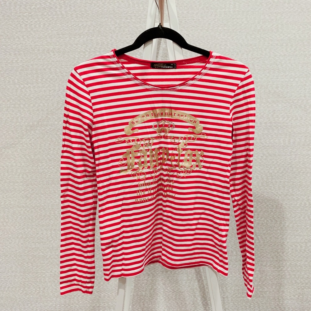 Strip knitted long sleeve tee